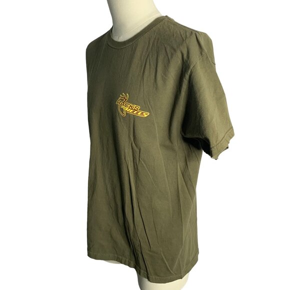 Racks Reels Crewneck Short Sleeve T Shirt L Green Double Sided Graphic Hunting - Picture 5 of 7
